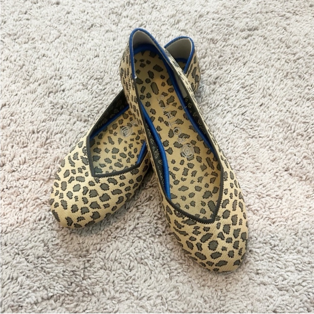 Rothy's Tan and Brown Animal Leopard Print Rounded Toe Ballet Flats Sz 8.5